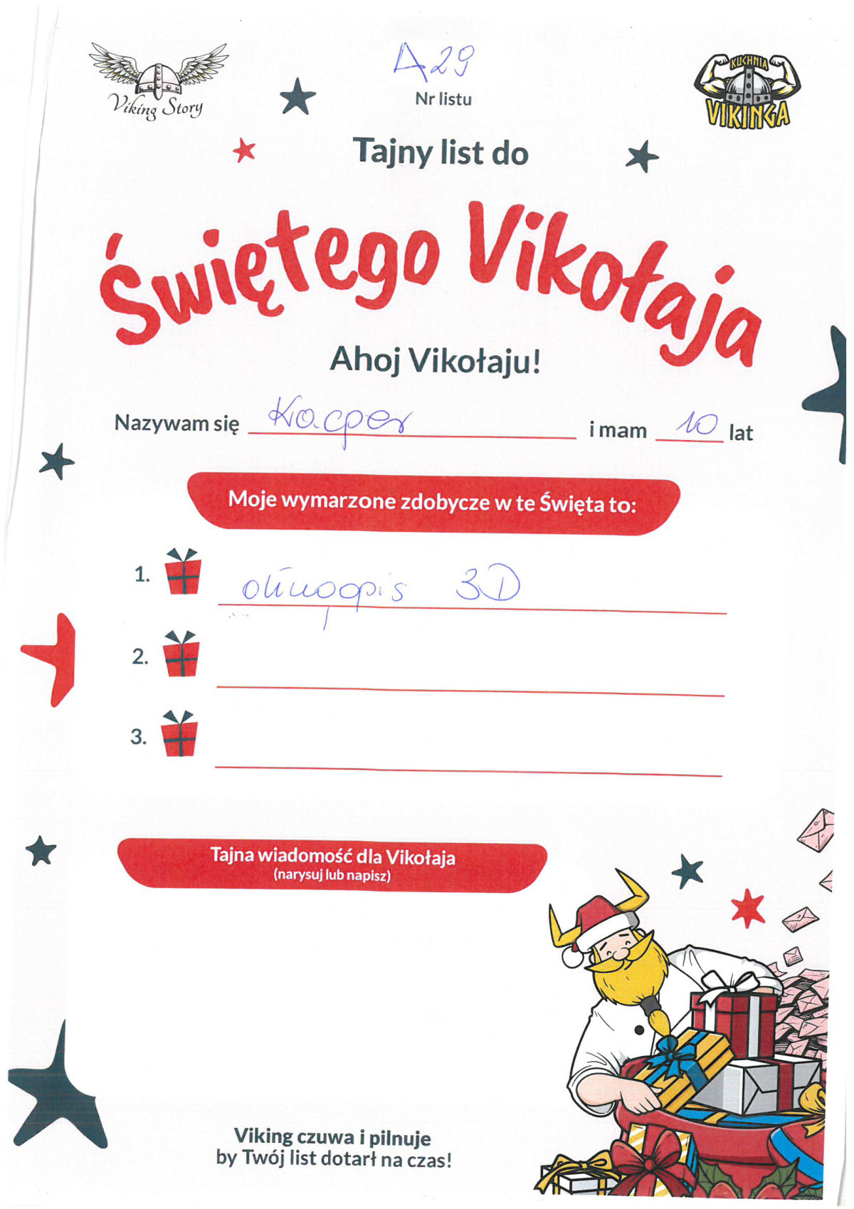 Kacper, 10 lat, nr listu A29