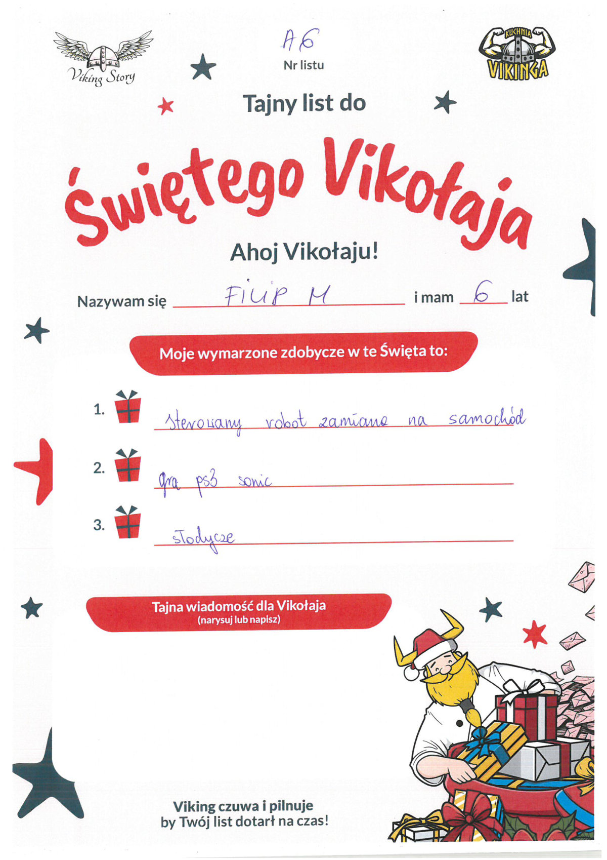 Filip, 6 lat, nr listu A6