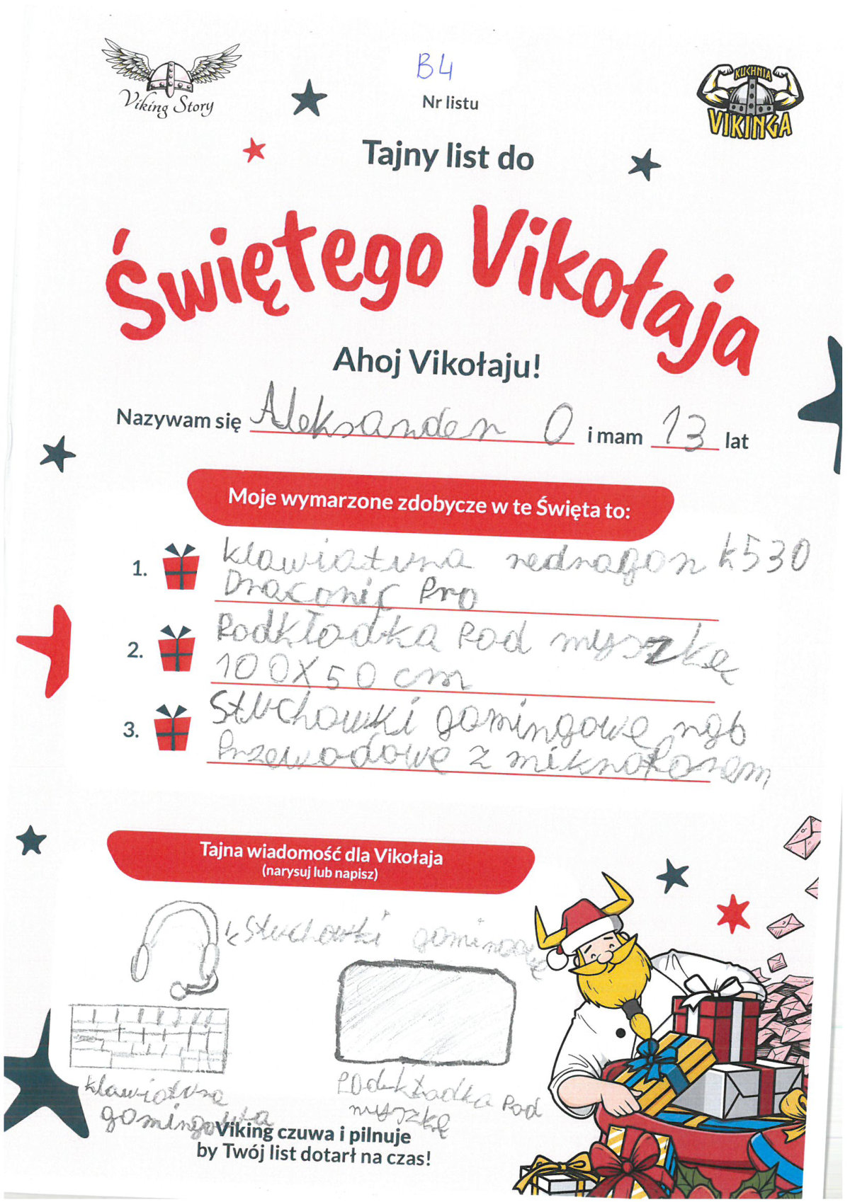 Aleksander, 13 lat, nr listu B4