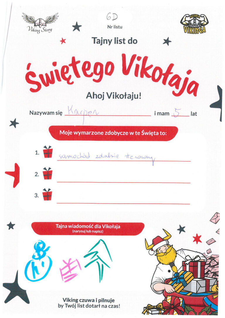 Kacper, 5 lat, nr listu D6