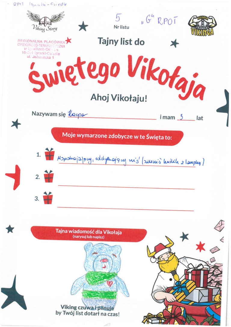 Kacper, 3 lat, nr listu G5