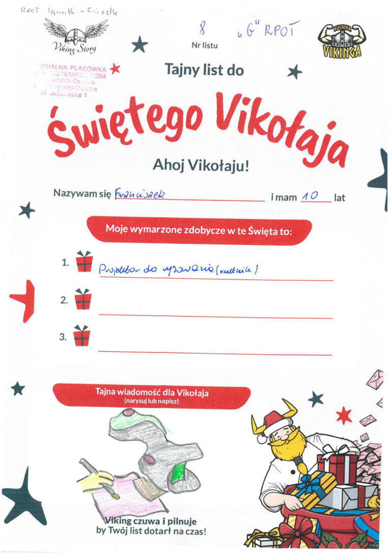 Franciszek, 10 lat, nr listu G8