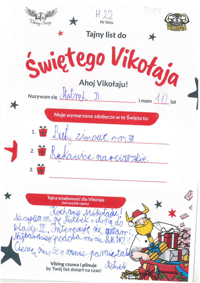 Piotrek, 10 lat, nr listu H22