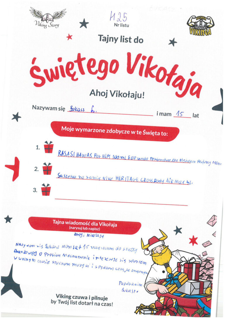 Łukasz, 15 lat, nr listu H25