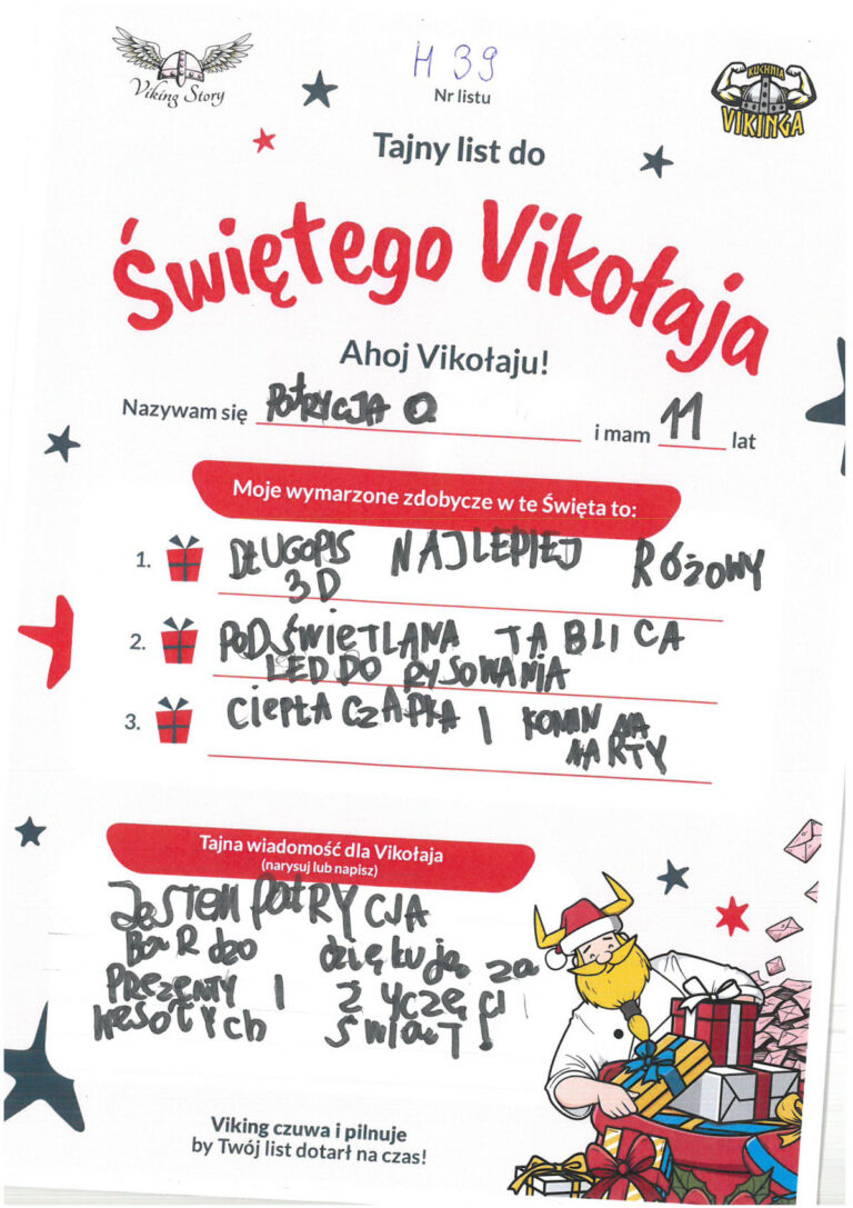 Patrycja, 11 lat, nr listu H39