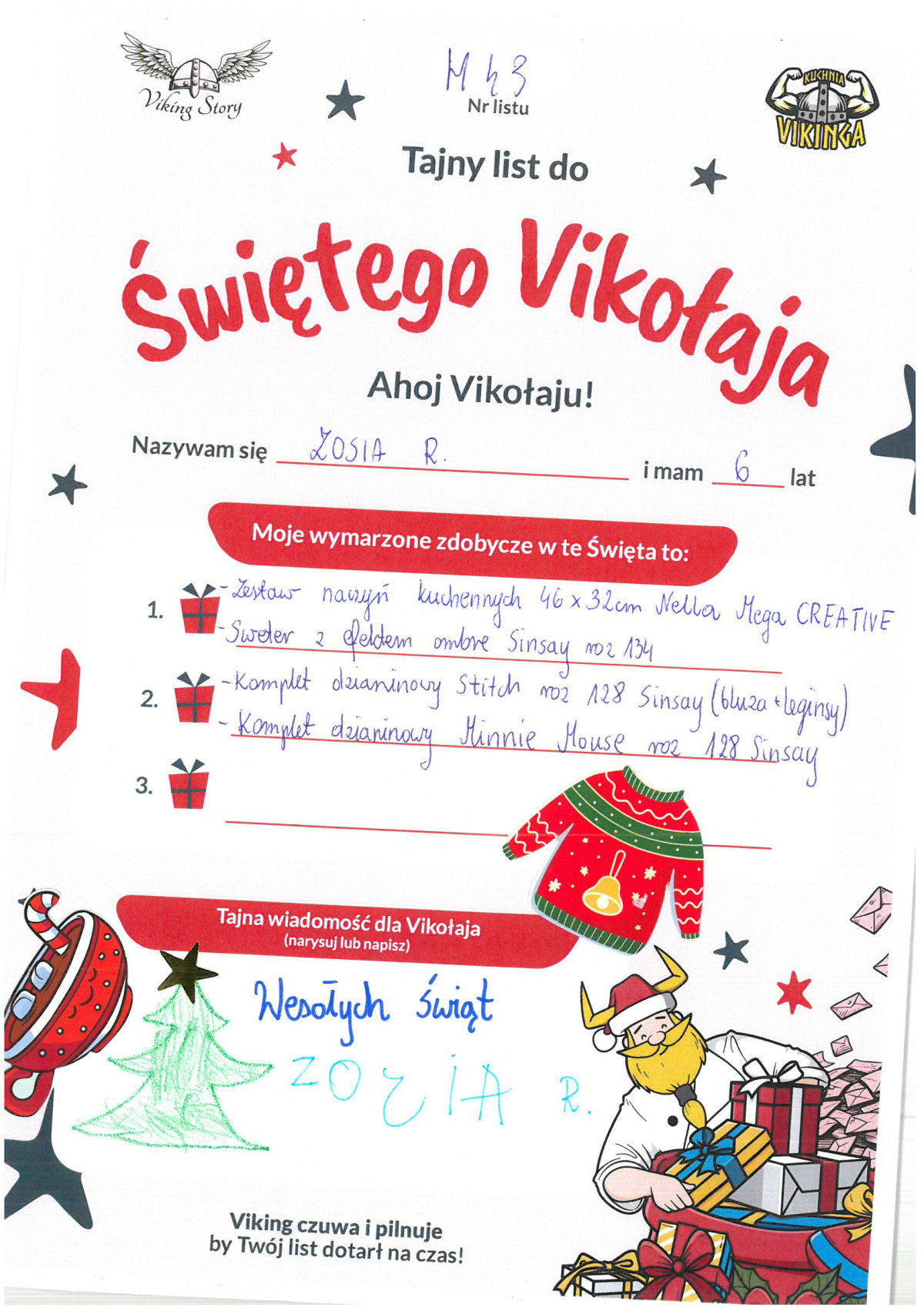 Zosia, 6 lat, nr listu H43