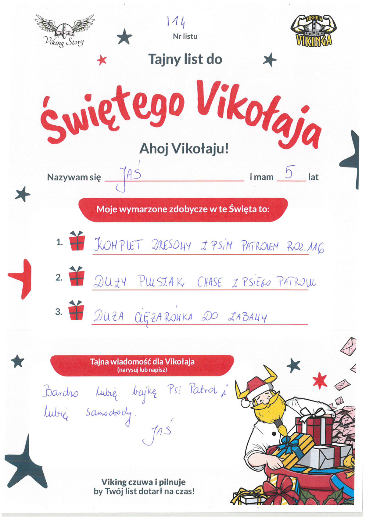 Jaś, 5 lat, nr listu I14