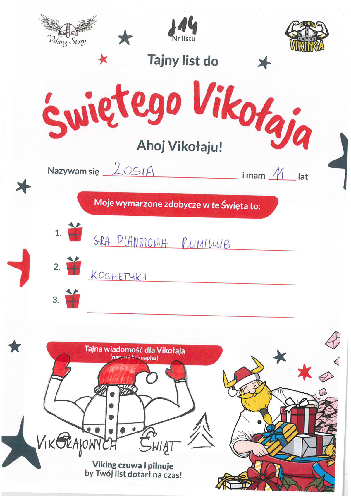 Zosia, 11 lat, nr listu J14