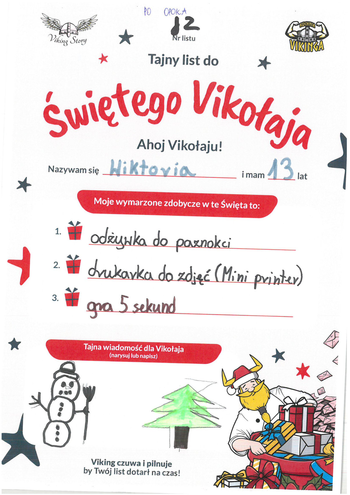 Wiktoria, 13 lat, nr listu J2