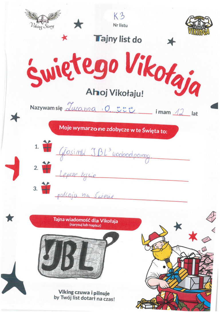 Zuzanna, 12 lat, nr listu K3