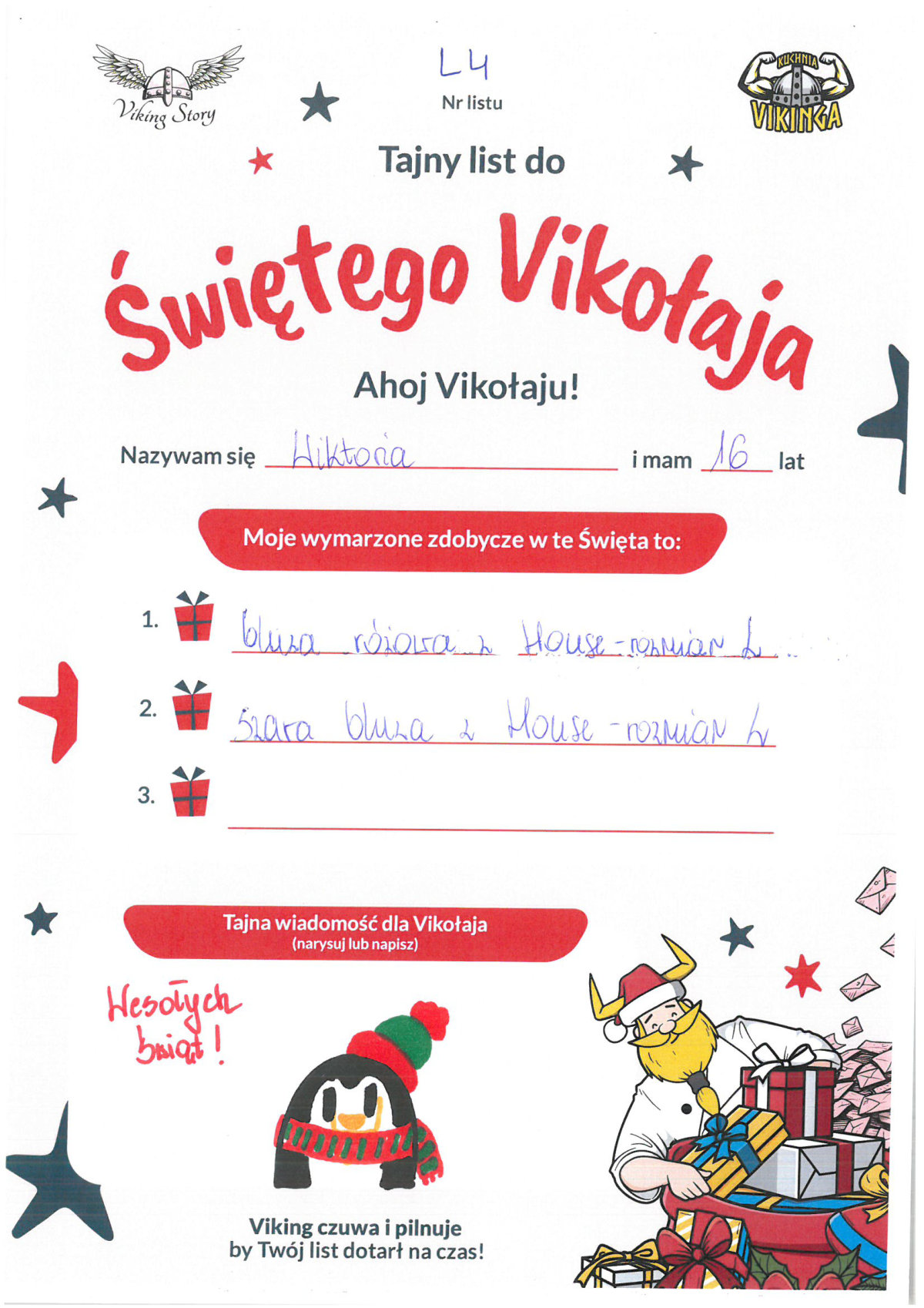 Wiktoria, 16 lat, nr listu L4