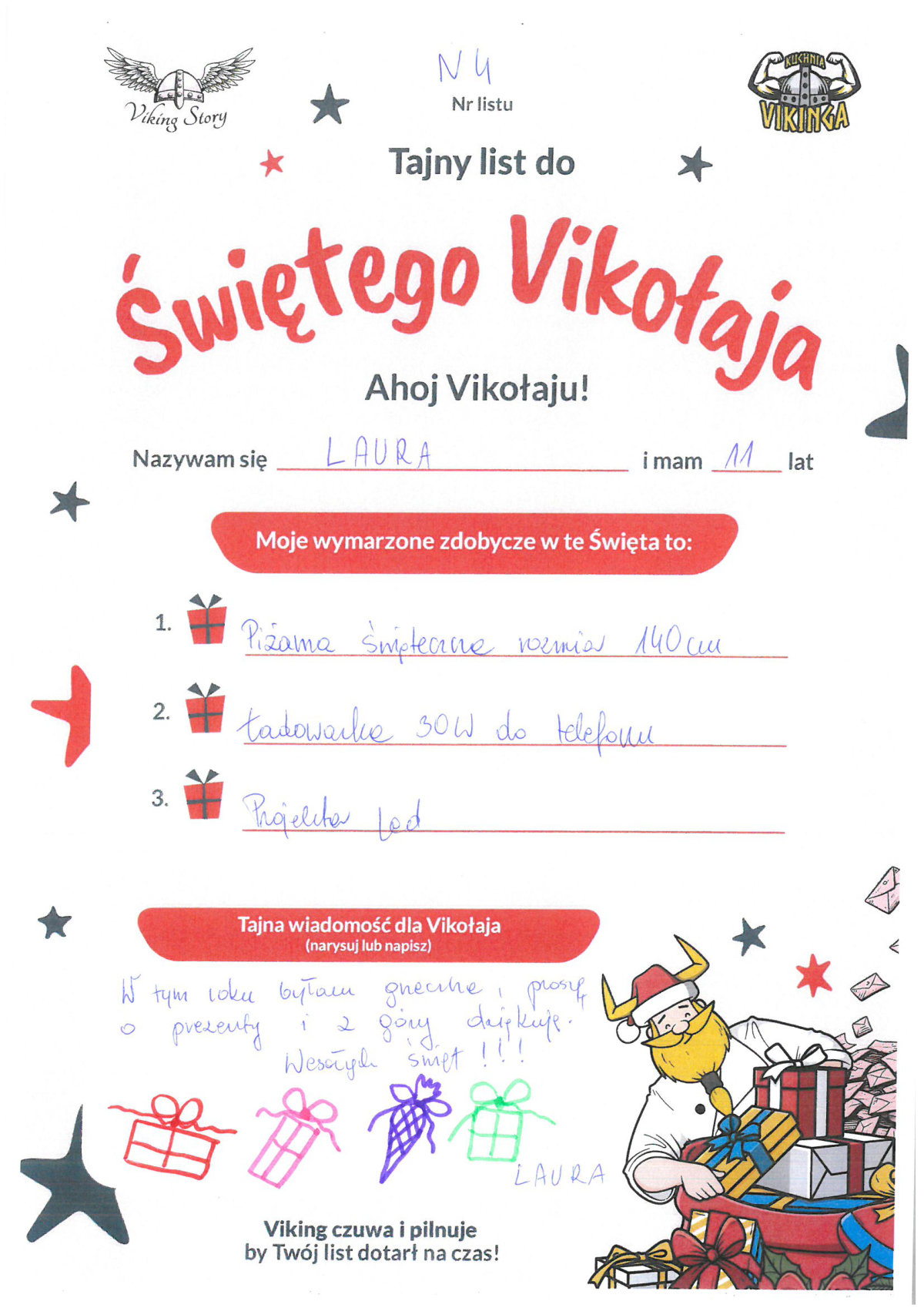 Laura, 11 lat, nr listu N4