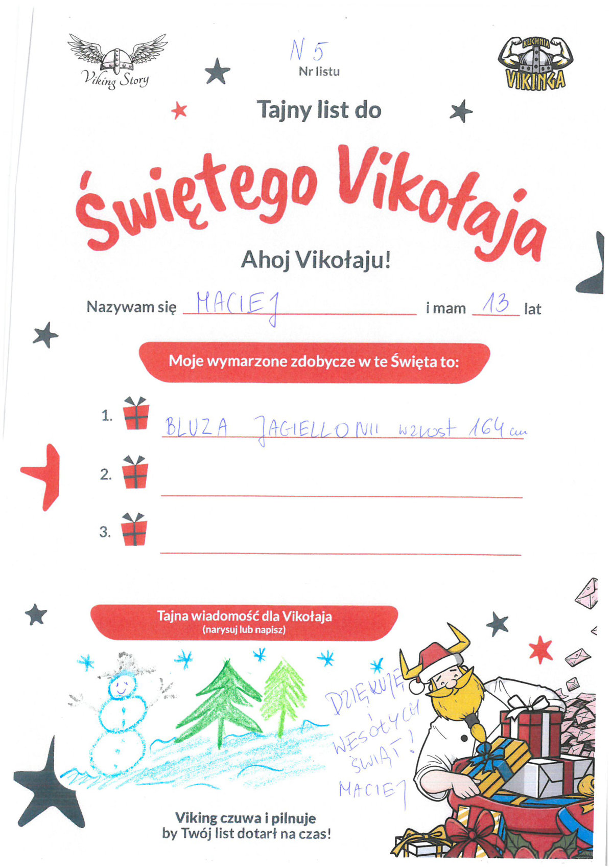 Maciek, 13 lat, nr listu N5