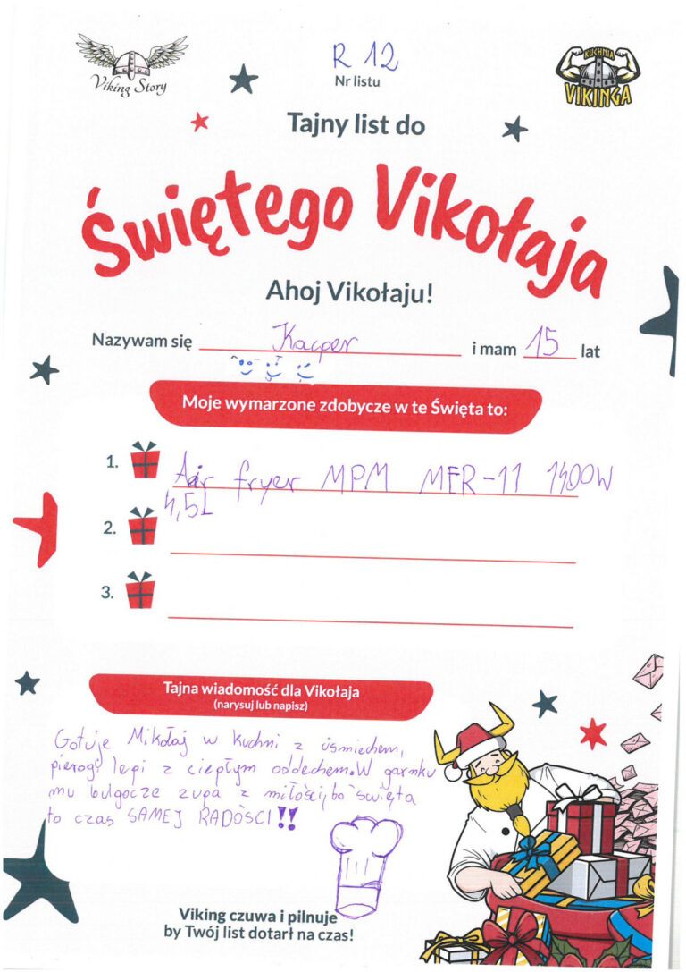 Kacper, 15 lat, nr listu R12