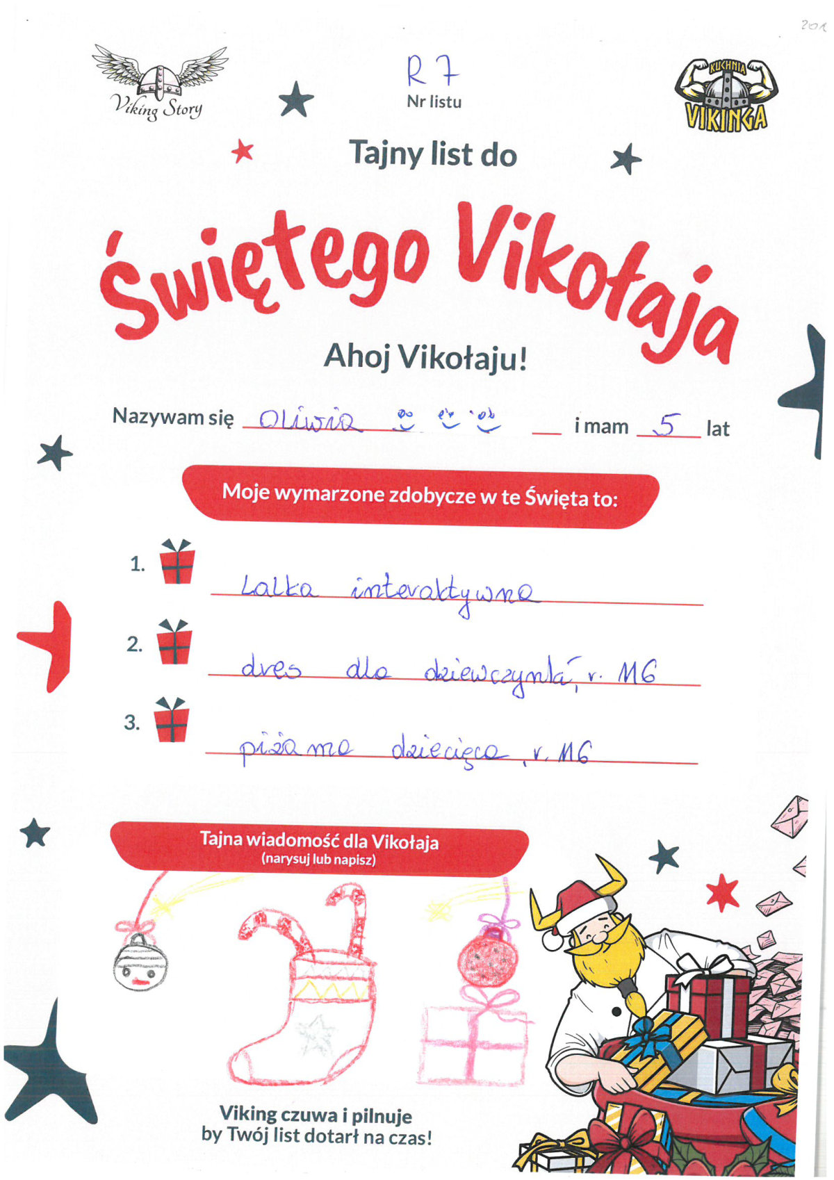 Oliwia, 5 lat, nr listu R7