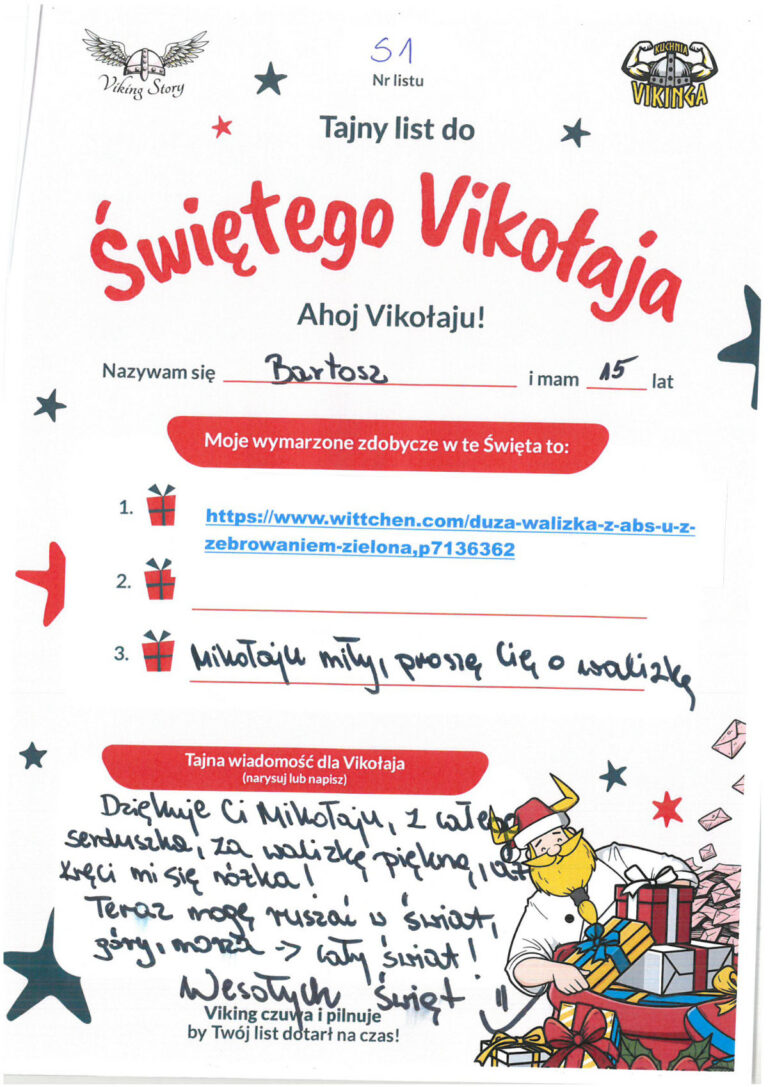 Bartosz, 15 lat, nr listu S1